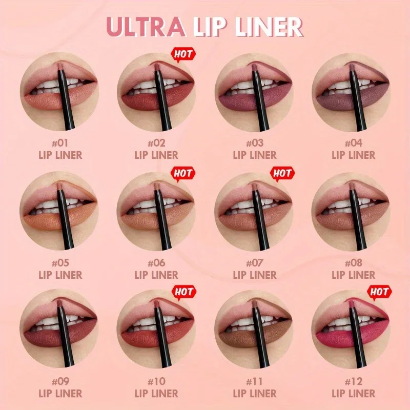 12PCS/Set Matte Lipliner Pencil Sexy Red Contour Tint Lipstick Lasting Non-stick Cup Moisturising Lips Makeup Cosmetic 6