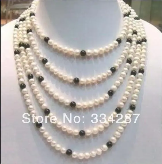 

natural freshwater cultured pearl 6-7MM White + black pearl necklace 100 "sweater chain