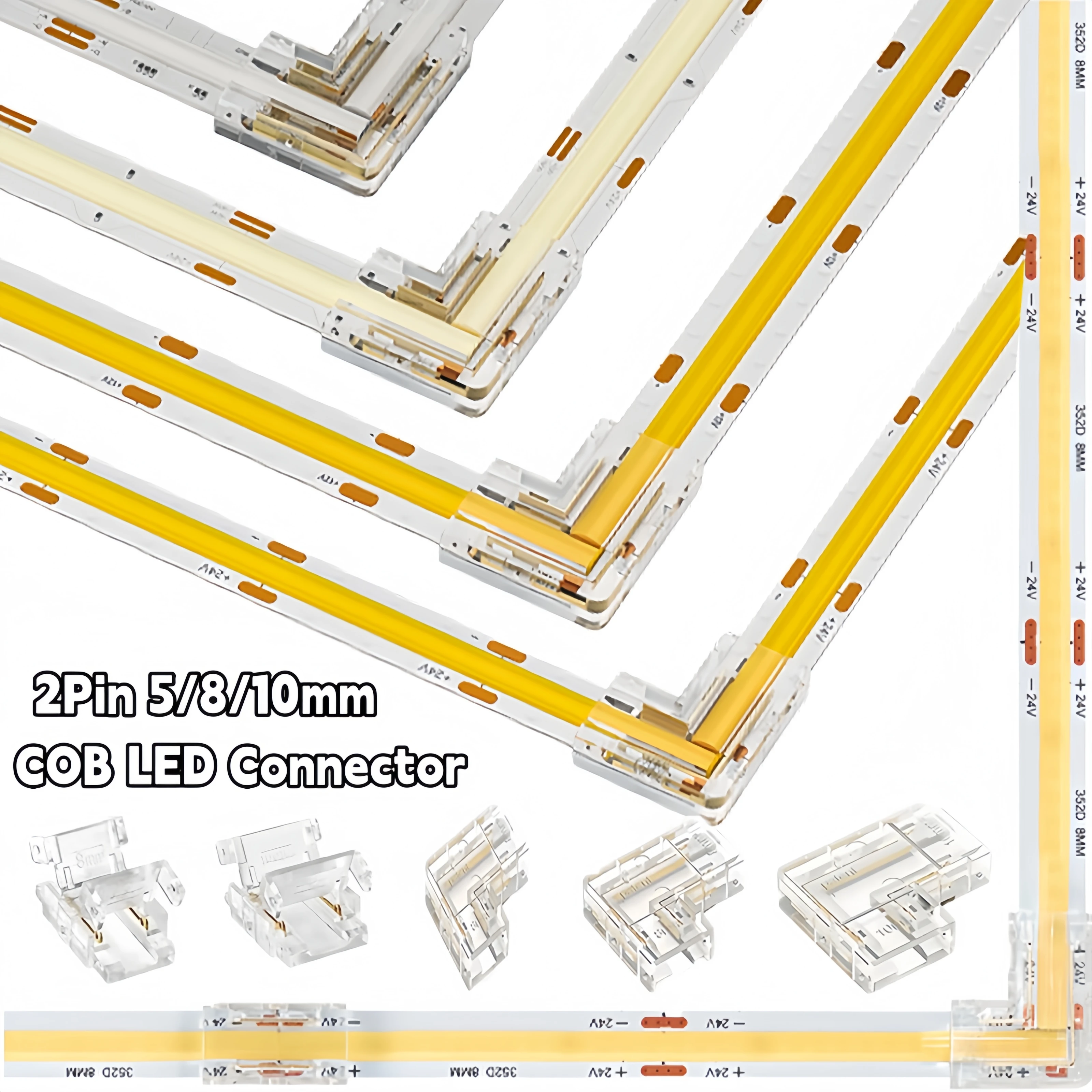 5/8/10mm wide LED strip connector 2pin L-shaped COB LED connectors&8/10mm 2pin COB LED strip to strip connections no soldering