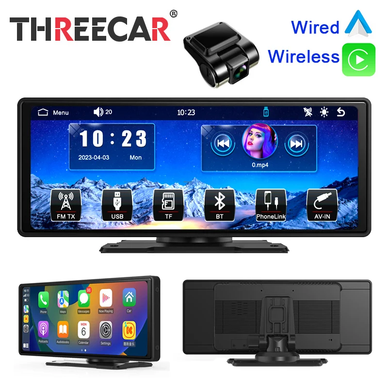 

10.26 Inch Wireless Carplay Monitor Portable Dash Cam Rear Camera IPS Dashboard Android Auto Car DVR Video Recorder GPS AUX