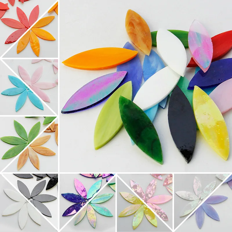20Pcs Mixed Color Leaf Shape Mosaic Tiles Stained Glass DIY Coaster Lamp Mosaic Puzzle Art Wall Decoration Material