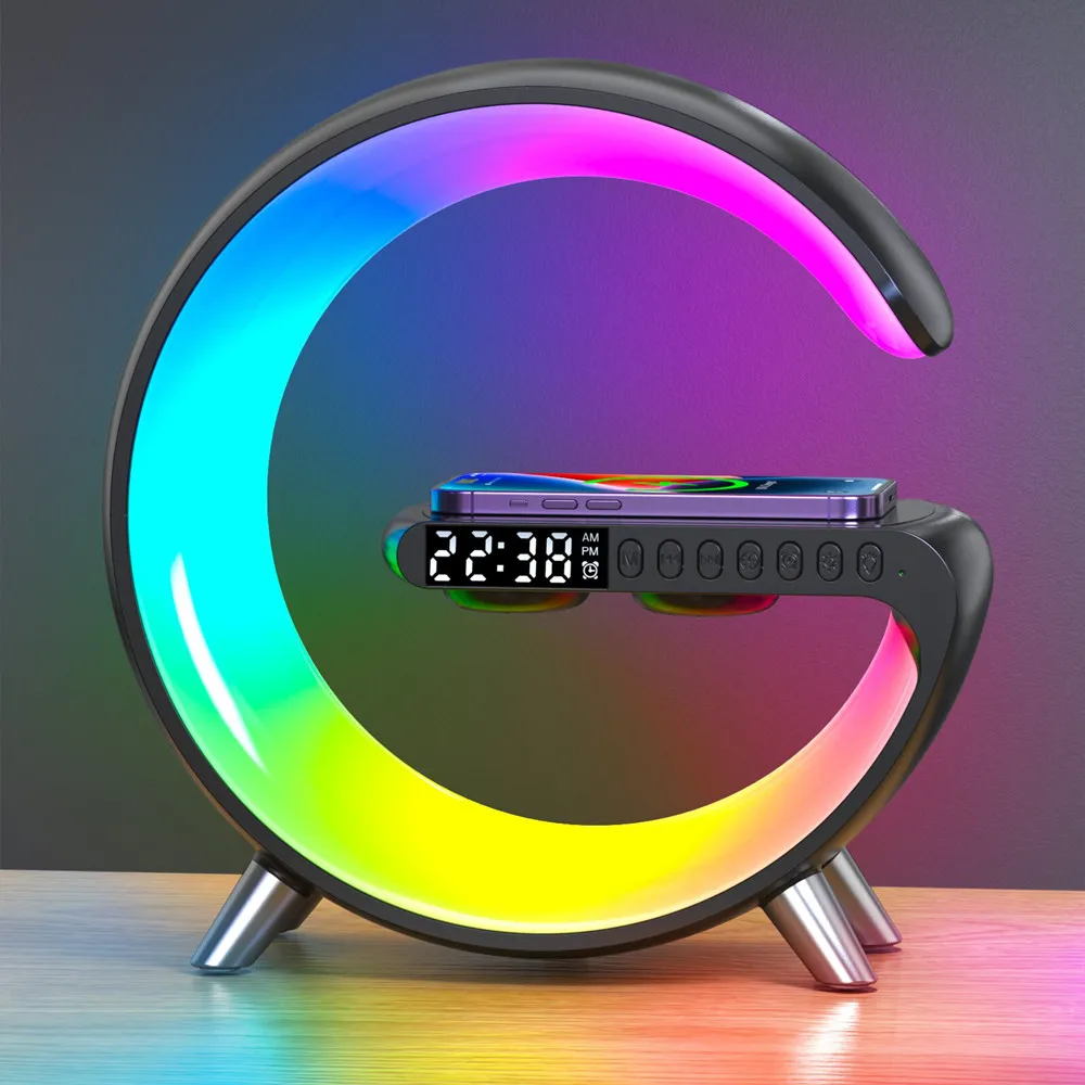 

LED Night Light RGB Atmosphere Desk Lamp Smart Multifunctional Wireless Charger Alarm Clock Bluetooth Speaker APP Control Pickup