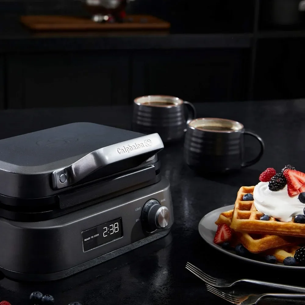 Calphalon Intellicrisp Belgian Waffle Maker with LED Display Timer and Ceramic Cooking Plates, Makes 2 Waffles 2