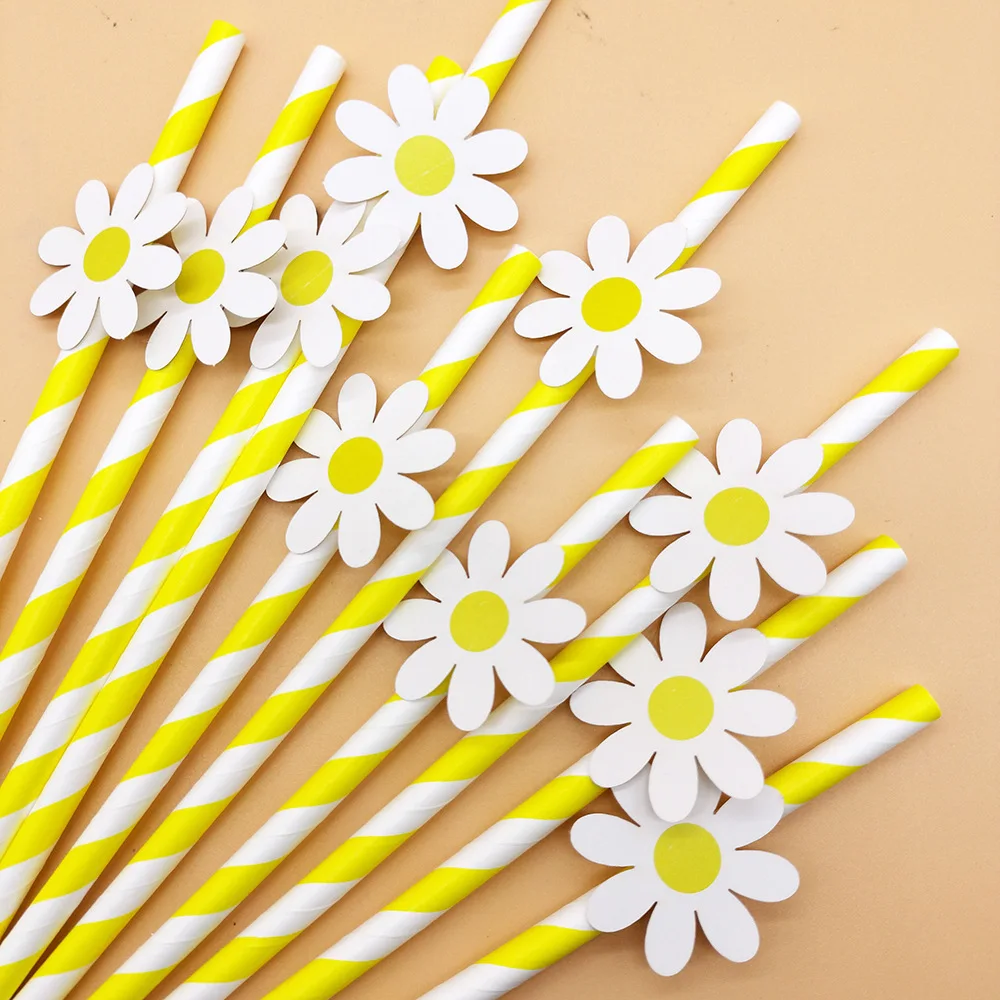 

10/20/30pcs Daisy Flower Paper Straws Disposable Drinking Straw for Daisy Birthday Party Wedding Decoration Supplies Baby Shower