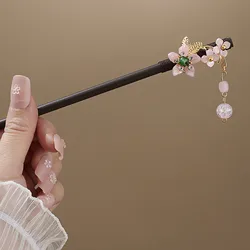 Elegant Handmade Orchid Flower Hairpins with Tassel - Vintage Wood Hair Accessories (Style 34)