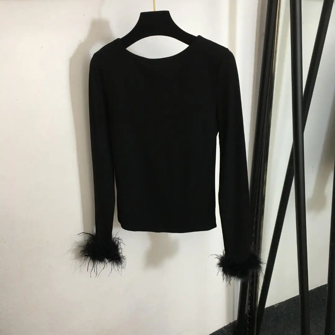 

Women's Letter Feather Cuff Long Sleeve T-shirt - Spring and Autumn New Fashion