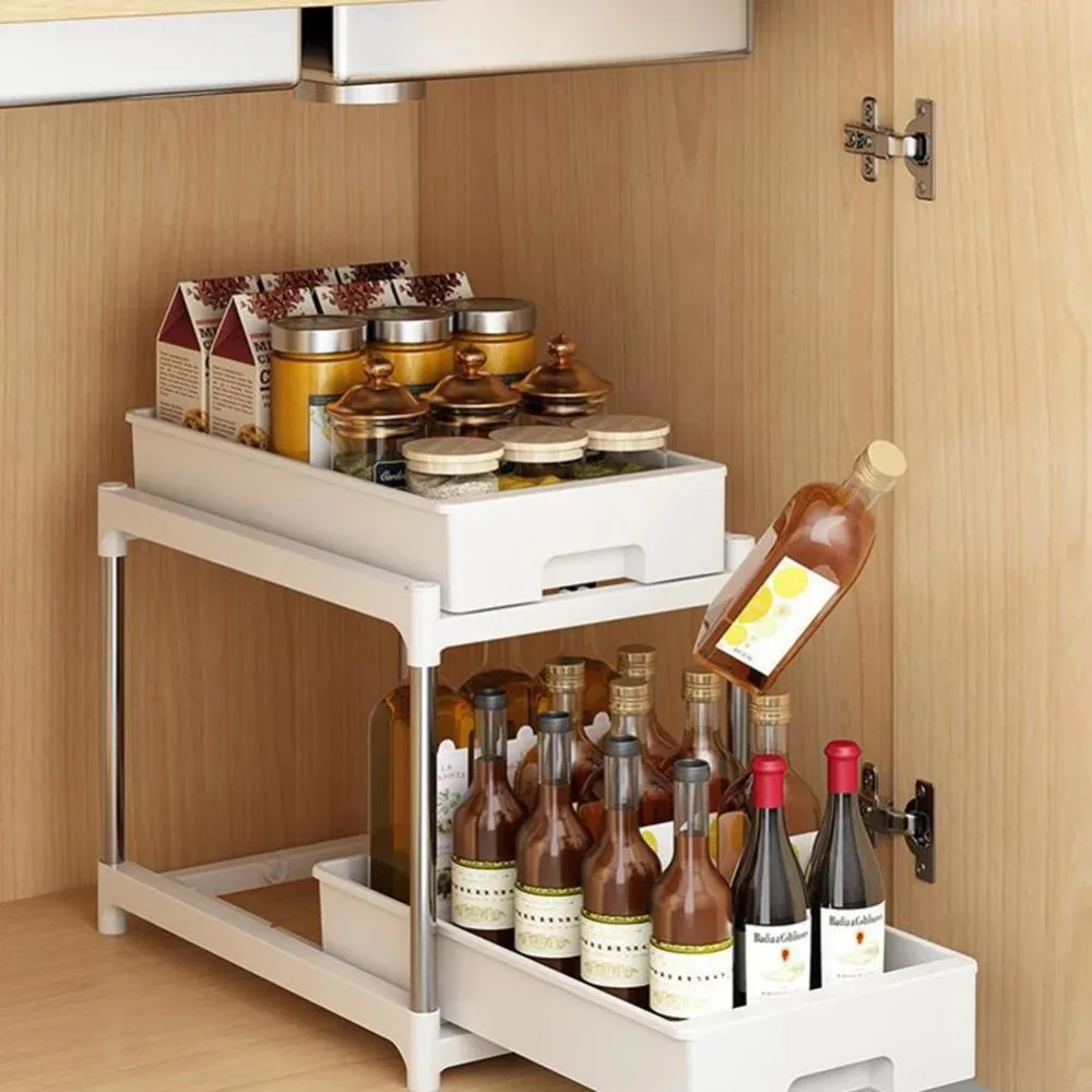 Home Kitchen Spice Rack Cabinet Storage Rack Pull-Out Vegetable and Fruit Storage Basket Drawer