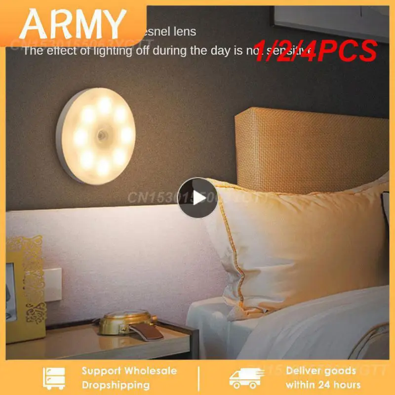 

1/2/4PCS Motion Sensor Light Led USB NightLights Round Chargeable Lamp for Bedroom Kitchen Stair Hallway Wardrobe Cupboard