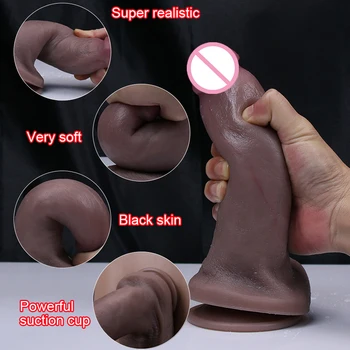 Black Skin Realistic Dildo Soft Material Huge Big Penis Strong Suction Cup Vagina Sex Toys For Woman Strapon Female Masturbation 3