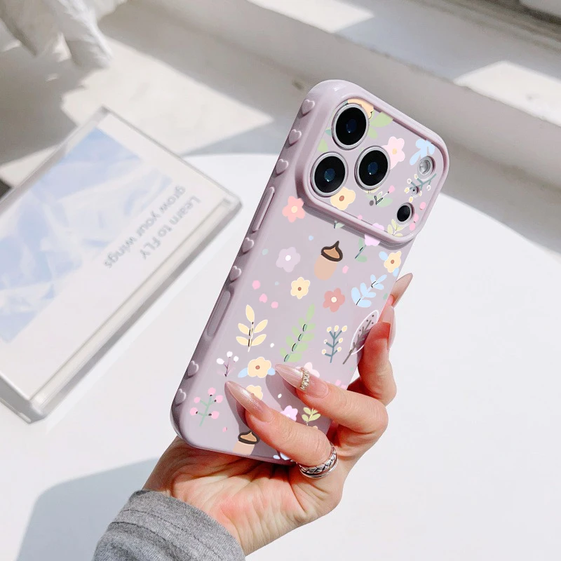 Spring Pastel Floral Shockproof Phone Case - Cute Girly Heart Design Back Cover