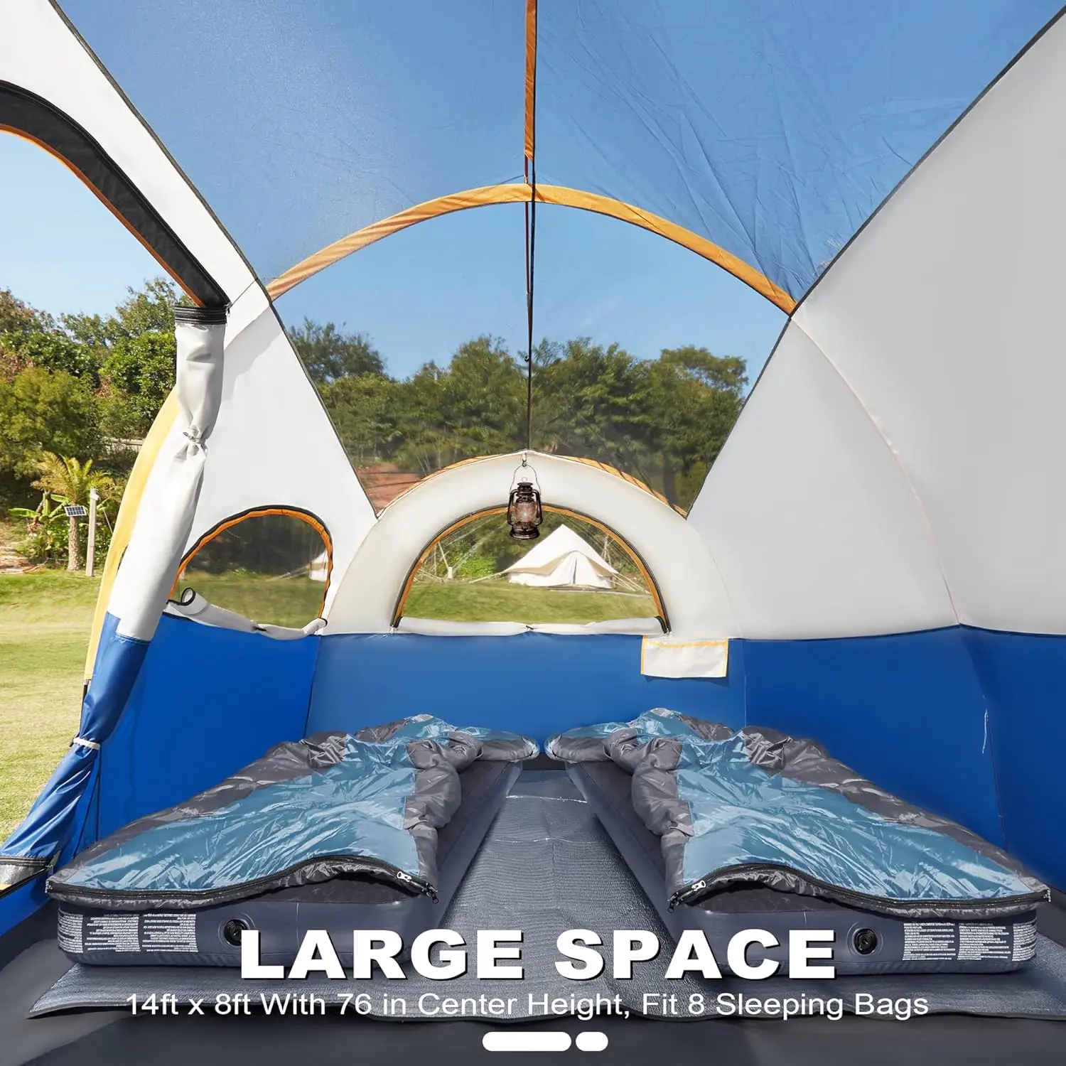 Windproof Family Tent with , Divided Curtain Design for Privacy Space, Portable