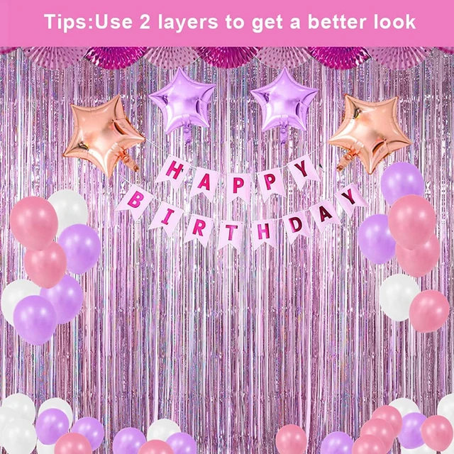 금박 커튼 프린지 핑크 배경 파티 백 드롭 사진 부스