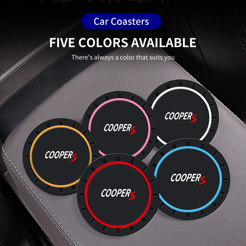 2PCS Car Coasters Water Cup Slots Non-Slip Mat Waterproof Cup Pad For MINI Cooper WORKS R55 R56 F55 F56 R57 R58 R59 R60 R50 R53 Cup Holder Coasters Car Coaster Pads