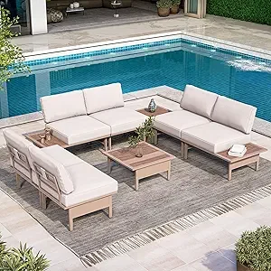 8 Pieces Patio Furniture Set, Outdoor Metal Frame Patio Conversation Sets with Coffee Table & Thick Cushions for Garden, Poolsi
