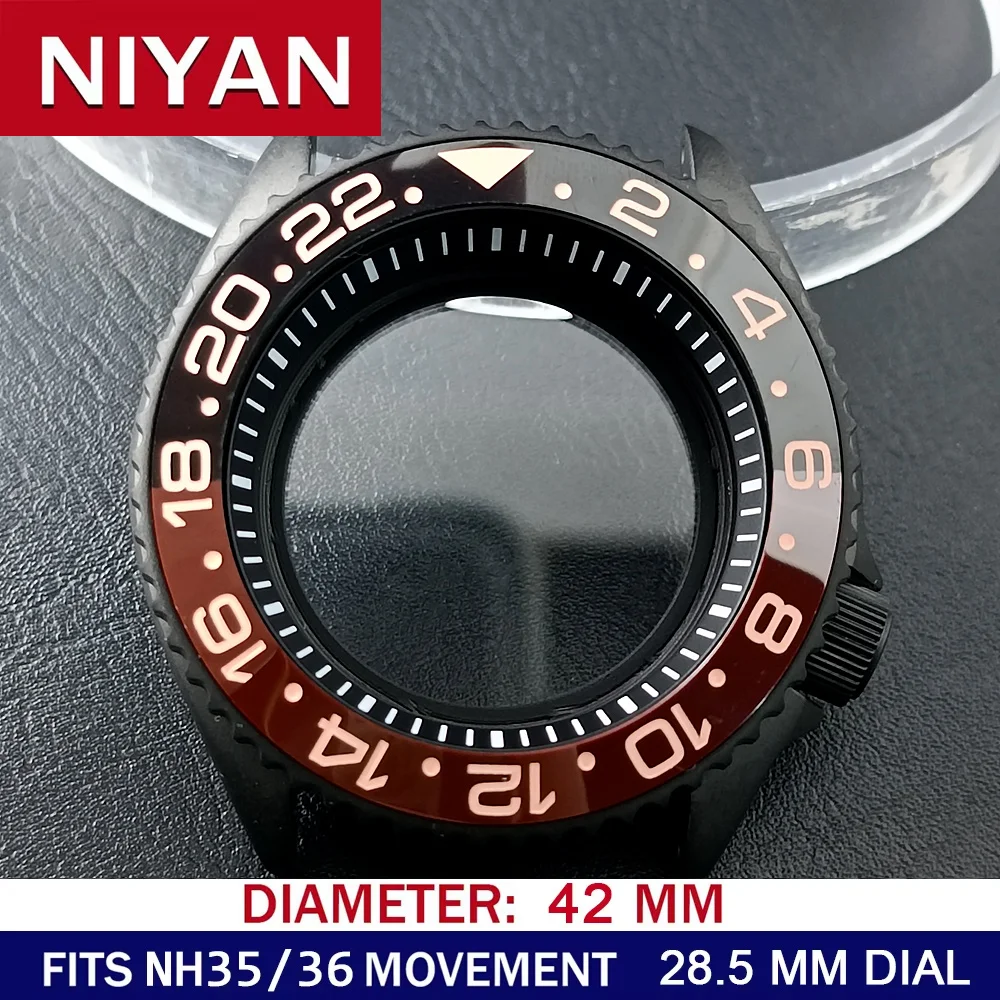 High-Quality 42mm Men's Steel Black Watch Case with Sapphire Glass and 22mm Band