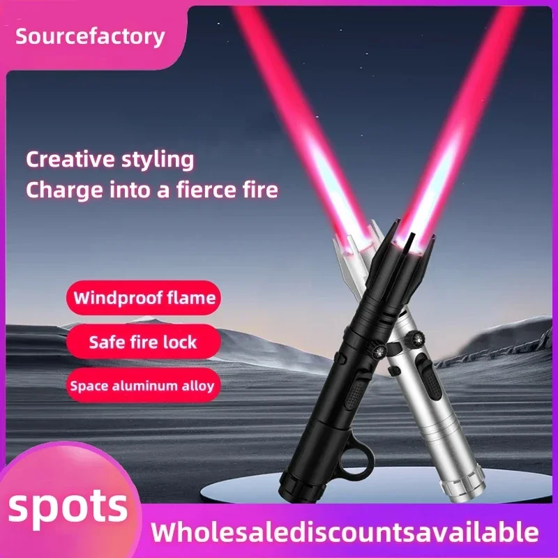 New interstellar black warrior lightsaber high-temperature flamethrower detachable red flame blue flame windproof lighter outdoo
