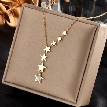 Xiyanike 316l aço inoxidável estrelas zircão colares encantos corrente gargantilha colares 2021 novo para mulheres moda jóias collier 1