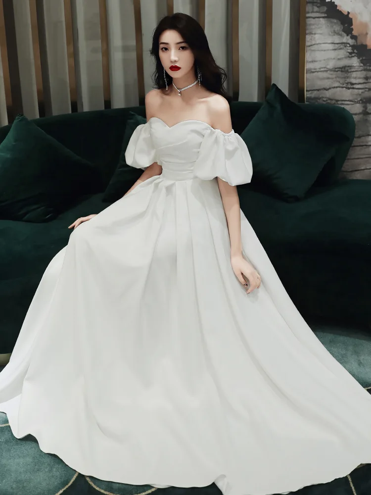 white-off-shoulder-evening-dress-french-simple-puff-sleeve-wedding-dresses-classic-a-line-back-lace-up-birthday-party-gown