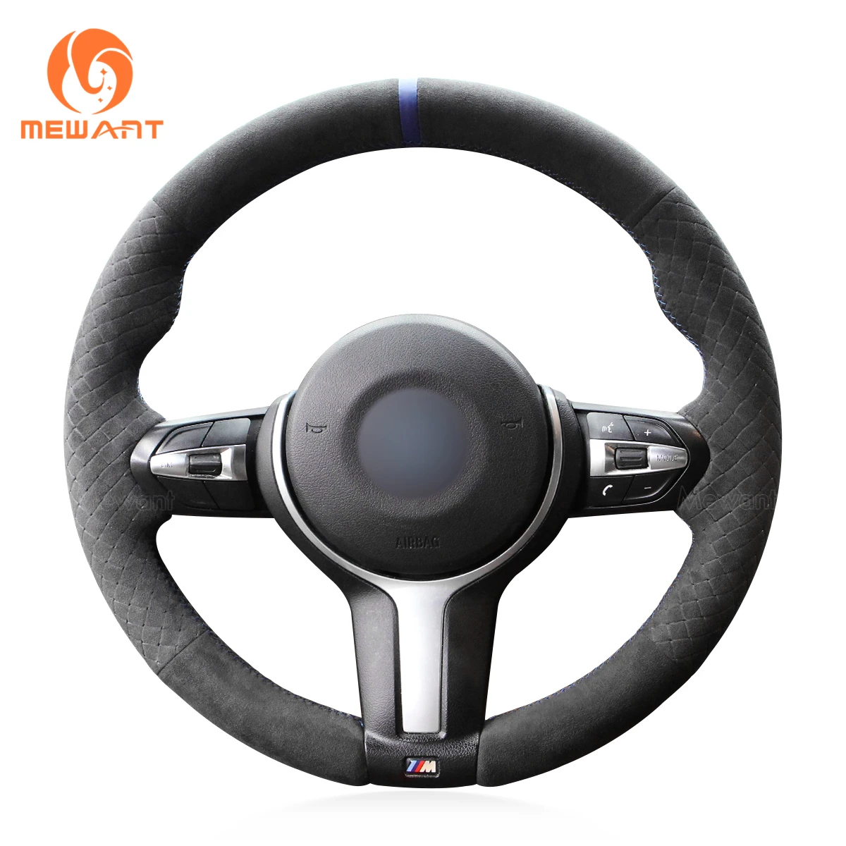 MEWANT Alcantara Black Steering Wheel Cover for BMW M Sport F30 F31 F34 F20 F21 M135i M140i F45 F46 F22 F23 Series 3 X3 X5 M50d