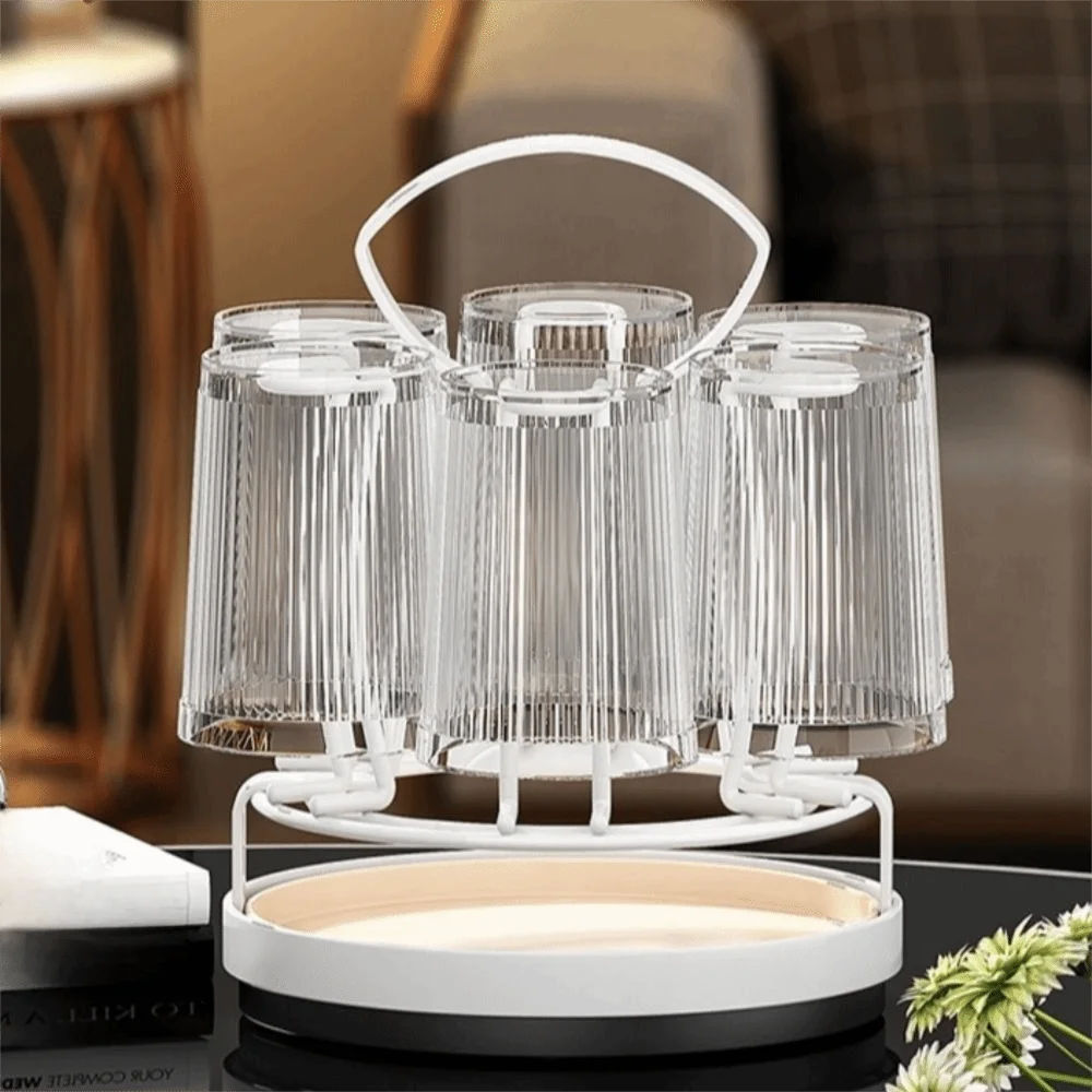 360° Rotation Cup Drain Rack 6 Hooks Space-saving Cup Drying Rack Large Capacity with Water Drain Tray