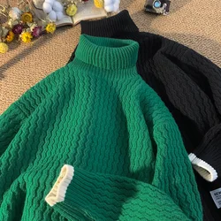 Turtleneck Men's Sweater Caots Fashion Winter Knitted Casual Solid Color Knitwear Pullovers M-5XL
