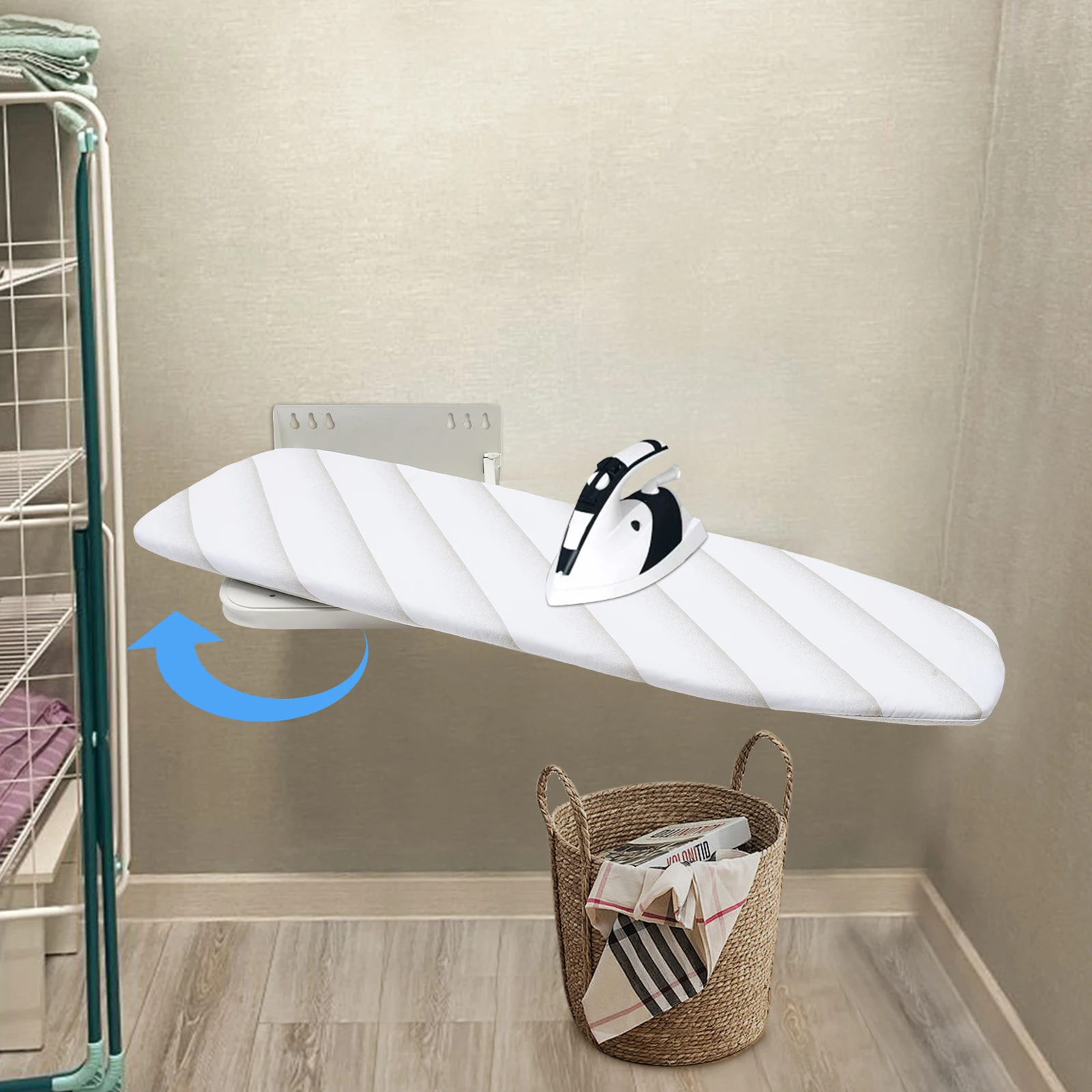 38.7" x 11.8" Wall-Mounted Ironing Board, 180&deg; Swivel Retractable Ironing Board w/Cover Clothes Table