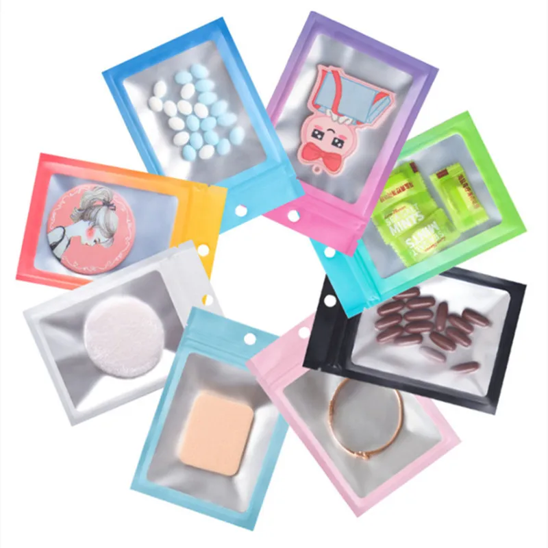 

100PCS Flat Aluminum Foil Hanging Ziplock Bags Heat Sealing Snack Coffee Spice Cereals Tea Chocolate Beaf Trial Storage Pouches