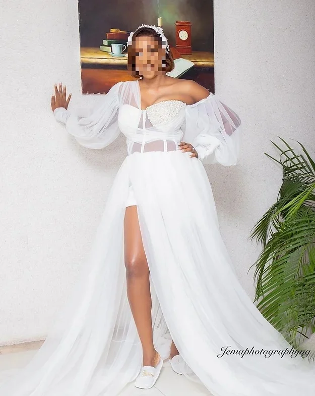 Beaded Bride Robes for Wedding Crystal African Customized Side Split Bridal Shower Sleepwear Dresses - Image 3