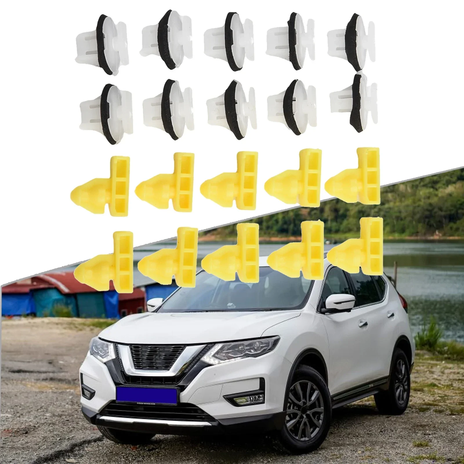 20 Clips De Garniture De Passage De Roue Pour Nissan X-Trail T31, Juke, Murano - Blancs Et Jaunes - 13