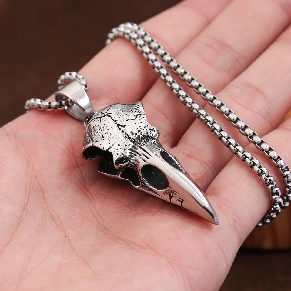 Halloween Punk Crow Skull Necklace - Gothic Animal Bird Skull Pendant Jewelry For Women & Men - View #4