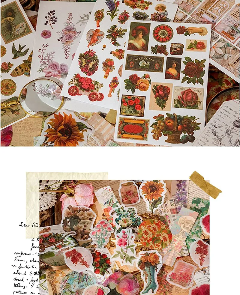 Vintage Art Scrapbooking Supplies Journaling Stickers 83Pcs Aesthetic Paper Washi Stickers Kit for Junk Journal,Bullet Journals