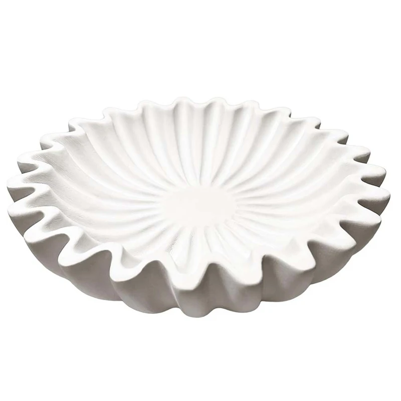 

Fluted Ruffle Decorative Bowl Resin Scallop Fruit Bowl Key Bowl For Entryway Table Bowl For Coffee Dining Console Table Durable