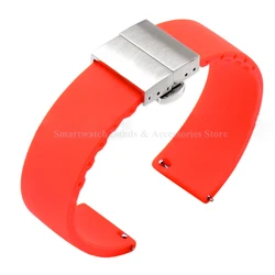 Silicone Quick Release Waterproof Sport Watch Strap with Double Press Butterfly Buckle - 18mm (Red - Silver)