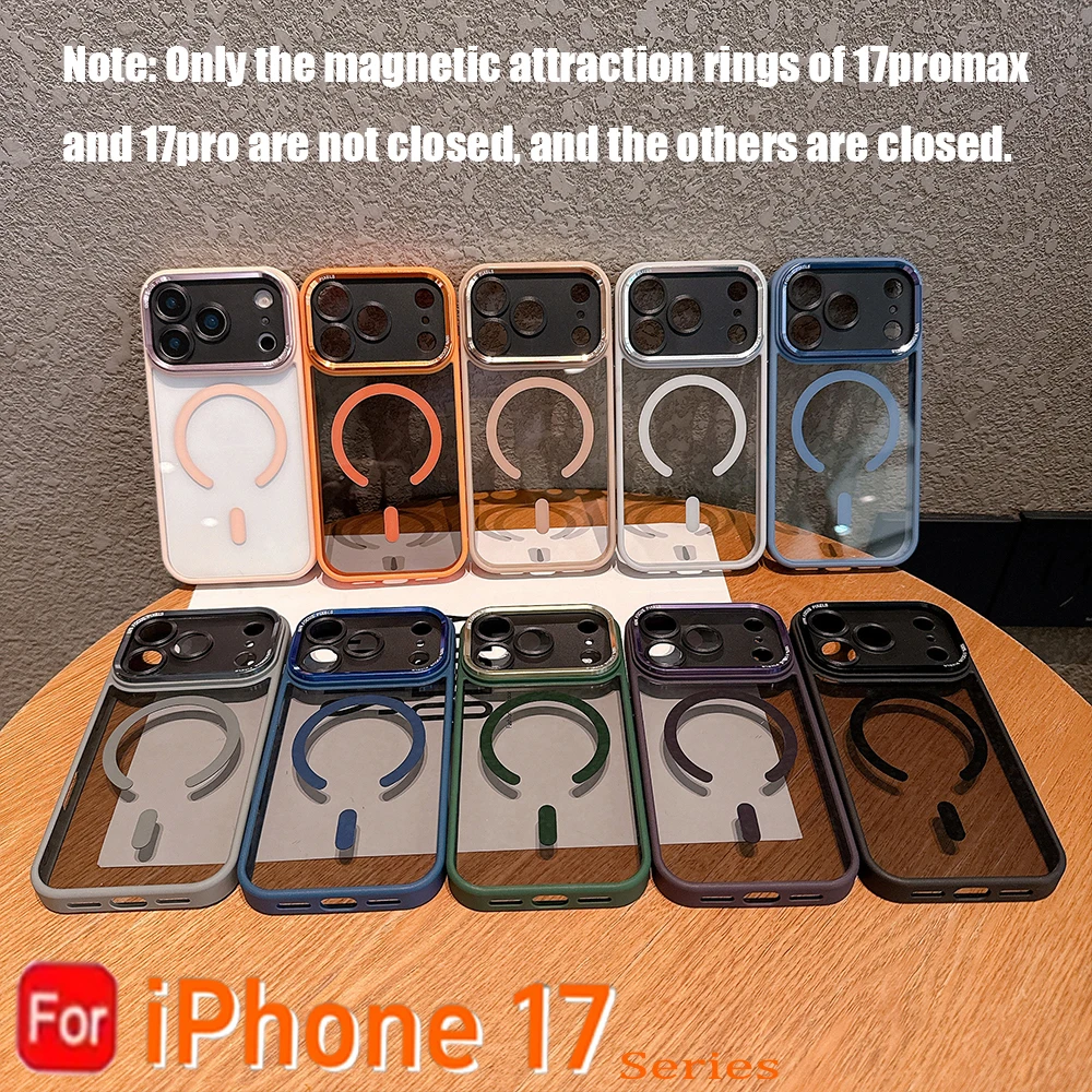 Sleek Clear Acrylic Magnetic Phone Case with Metal Frame and Wireless Charging Compatibility