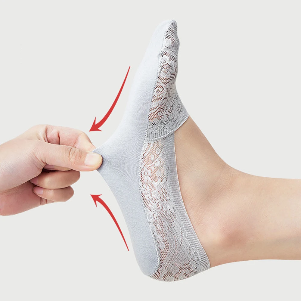 5 Pairs Lace Mesh Boat Socks Women Slippers Invisible Stripe Female Silicone Non-slip Cotton Sole Girls Summer No Show Sock Gift