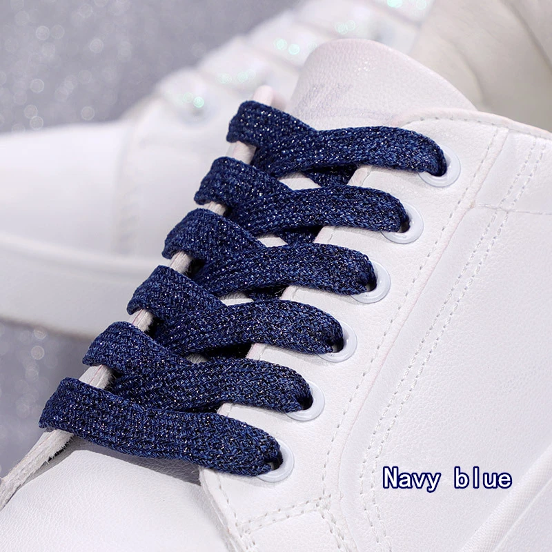 Vibrant Metallic Glitter Flat Shoelaces - Silver, White, and Gold for Sports and Running Shoes
