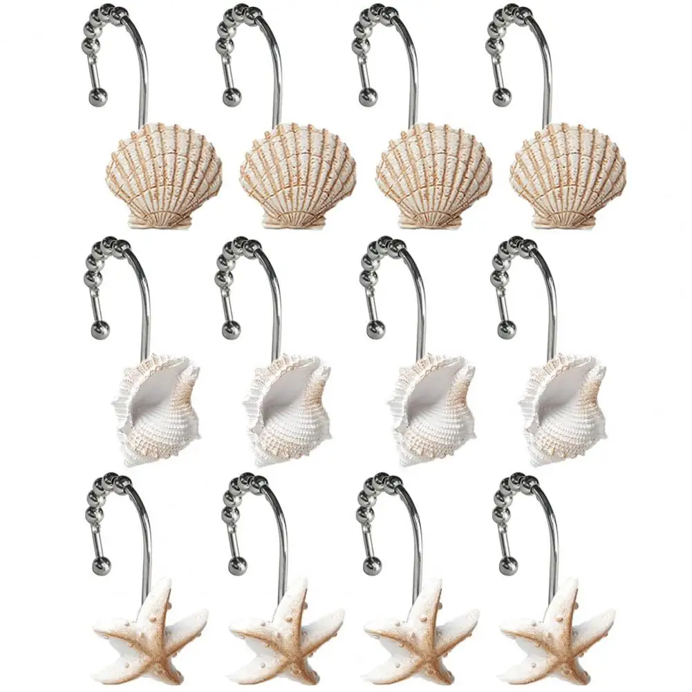 12Pcs Useful Curtain Hangers Shower Curtain Hooks Creative Shape Shell  Conch Ocean Themed Shower Curtain Rod Hooks Decorative