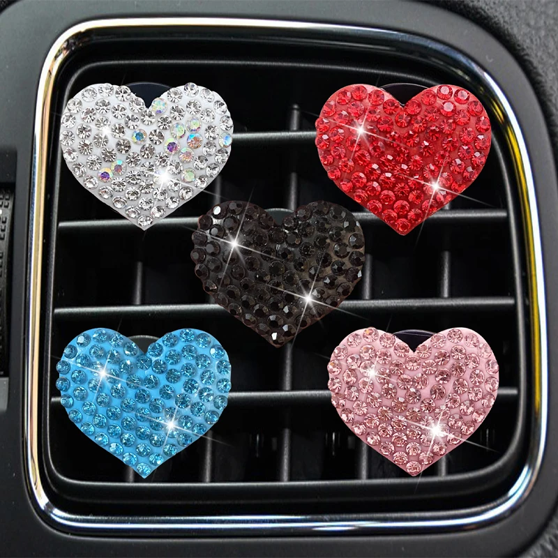 Heart-shaped Car Air Outlet Perfume Clip Rhinestone Car Air Conditioning Air Outlet Perfume Decoration Clip Car Auto Accessories