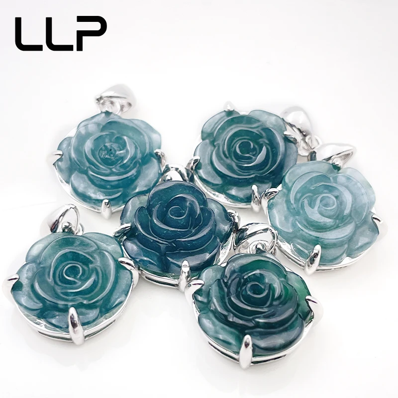S925 Silver Inlaid Natural Rose Jade Pendant Temperament Elegant Woman Sexy Girl Holiday Gift pendant necklace silver necklace silver pendant silver necklace charms