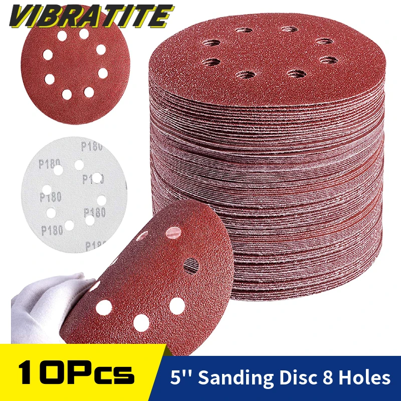 10X 125mm/5" Hook Loop Sanding Discs 8 Hole 60#-2000# Grit Orbital Sander Paper 