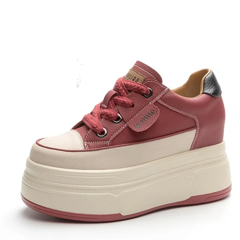 

Genuine Leather Women's Chunky Sneakers Casual Lace up Female Flat Platform Shoes Thick Sole Women Shoes Autumn Winter Sneakers
