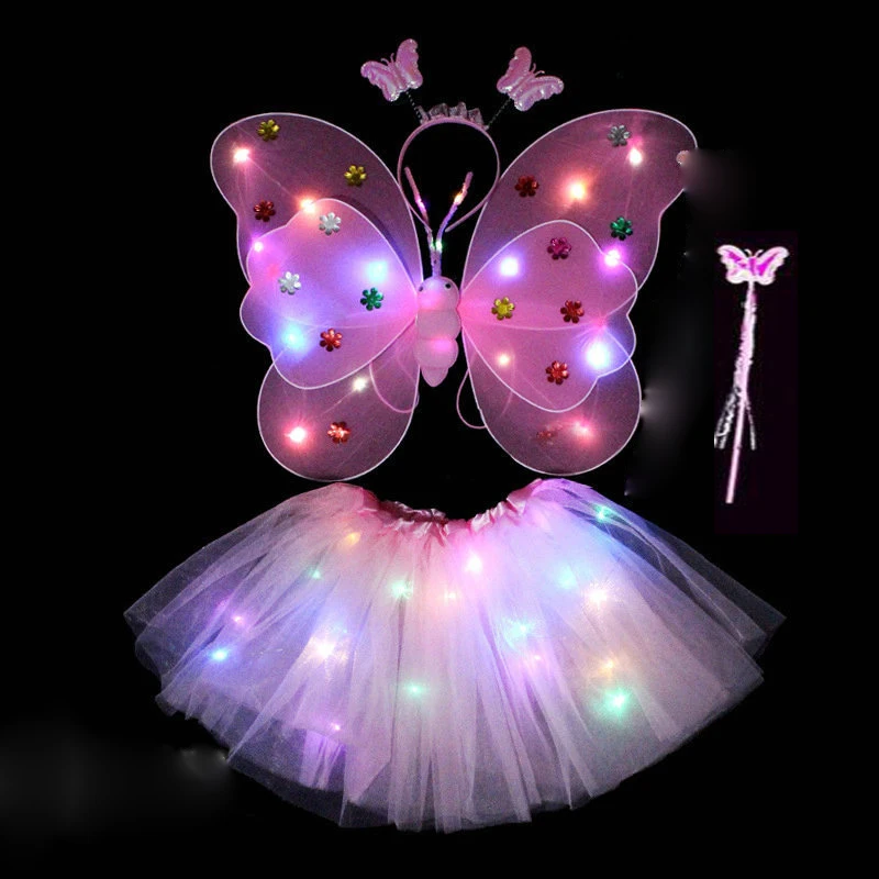 4Pcs Fairy Wing Girls Angel LED Butterfly Wing Glowing Light Up Headband Cosplay Props Angel Wings For Kids Birthday Gifts anime cosplay props,anime cosplay wings
