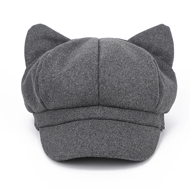 Beret Winter Hats For Women Solid Plain Cute Cat Ear Octagonal Newsboy Cap Ladies Casual Winter Beret Women Painter Cap Vintage women beret women hats
