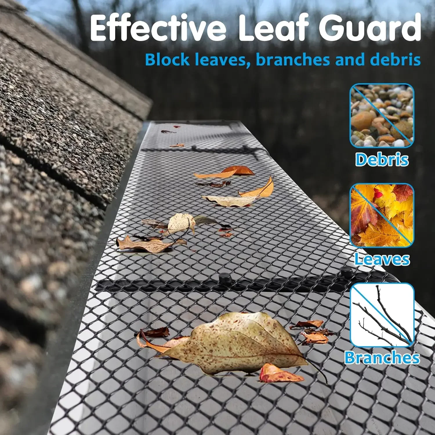 Gutter Leaf Guard 1 Packs Plastic Gutter Guard Mesh Roll 6&rdquo; X 20Ft Rain Gutter Leaf Guard-Stop Clogged Gutters-20 Clip Fixed Hooks