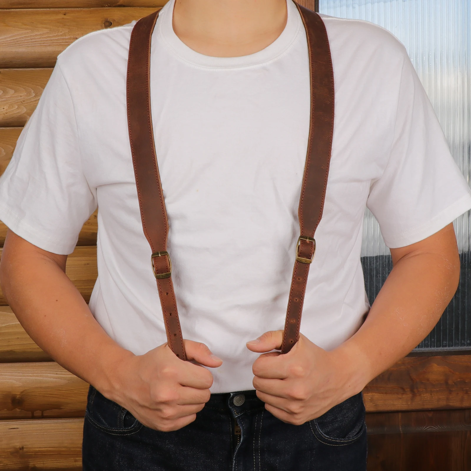 Tourbon Leather Tool Belt Clothing Suspenders Tactical Duty Belt Harness Tool belt Fully Adjustable Men 6