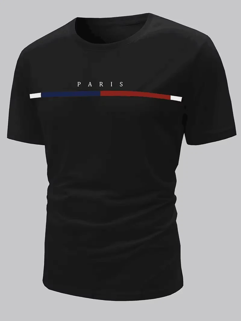 Men T-shirt Paris Theme Pattern Print Men's Comfortable T-shirt Pattern T-shirt Men's Summer Wear Men's Clothing