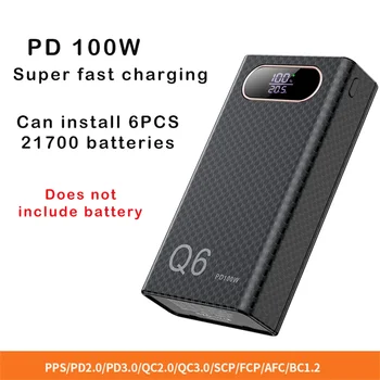 Q6 PD 100W Ricarica rapida Power Bank CASE shell 20V 5A FAI DA TE 6 PZ 21700 batteria Carica portatile staccabile Alimentatore esterno