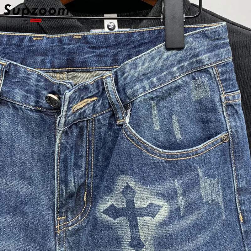 Supzoom 남성용 지퍼 플라이 스톤 워싱 캐주얼 카고 패치워크 코튼 데님 포켓 청바지 반바지, 여름 패션, 신상, 핫 세일