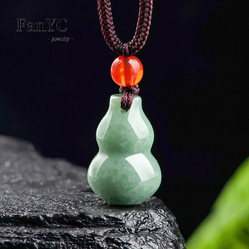 

Natural Jadeite A Goods Gourd Pendant Simple Fashion Bean Green Men and Women Jade Necklace Holiday Gift