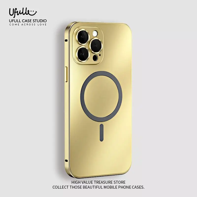 

Metal Phone Case For IPhone 12 14 13 15 Pro Max Plus Magsafe Wireless Charging Lens Glass Protect Magnetic Frosting Phone Cover